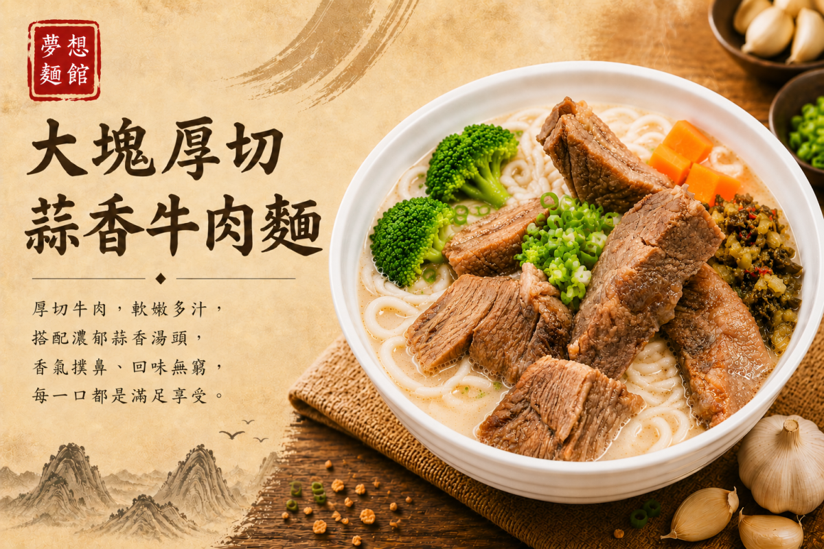 大塊厚切蒜香牛肉麵